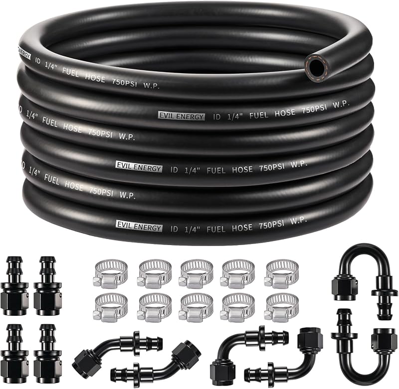 Kit de linha de combustível EVIL ENERGY 4AN com mangueira CPE 1/4 e conexões – 6,10 m, 20 peças