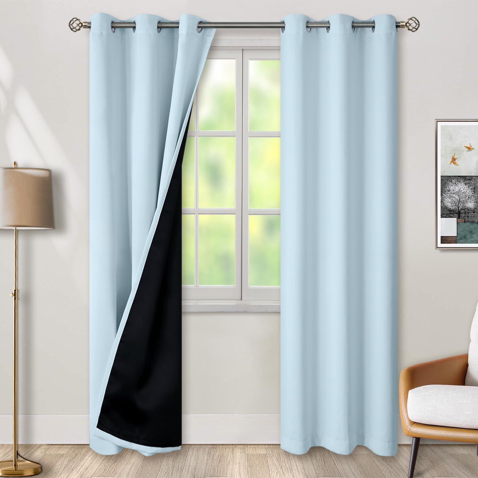 BGment Baby Blue 100% Blackout Curtains for Nursery Bedroom 84 Inch Length 2 Panels, Thermal Insulated Full Light Blocking Grommet Noise Cancelling Window Curtains for Kids Room, 42 Inch Wide Each