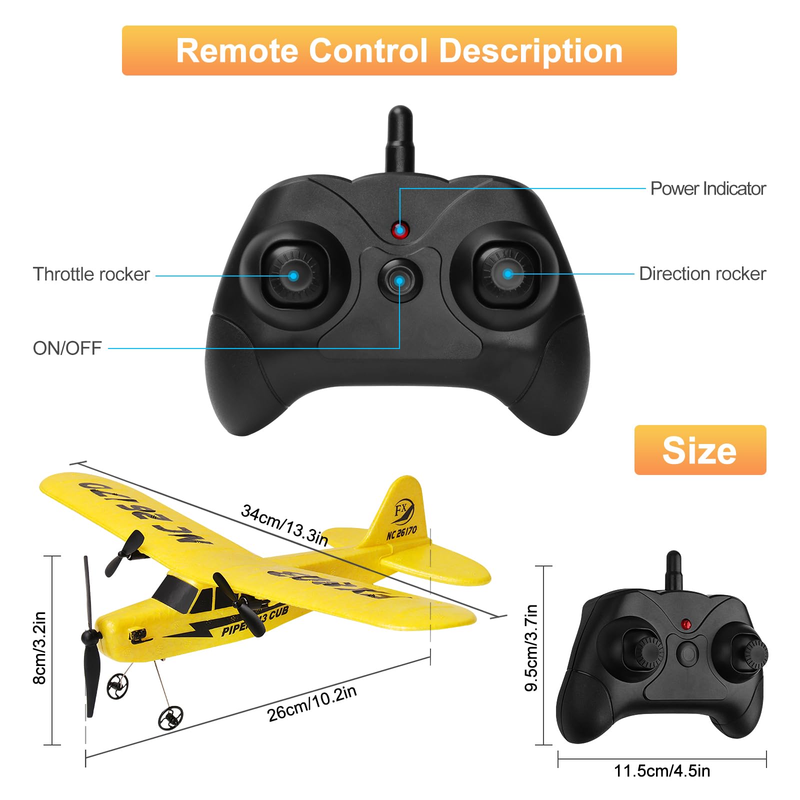 2.4GHz 2-channel Remote Control Airplane: FX803 EPP RC aereo RC aereo per principianti Bambini e adulti giocattolo con ricarica USB Facile da volare, giallo