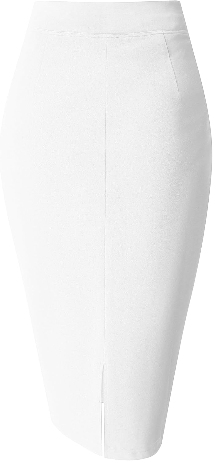 SEVEGO Women's Pencil Skirt Stretch High Waist Below Knee Bodycon for Office Casual with Patch Pockets - Image 2