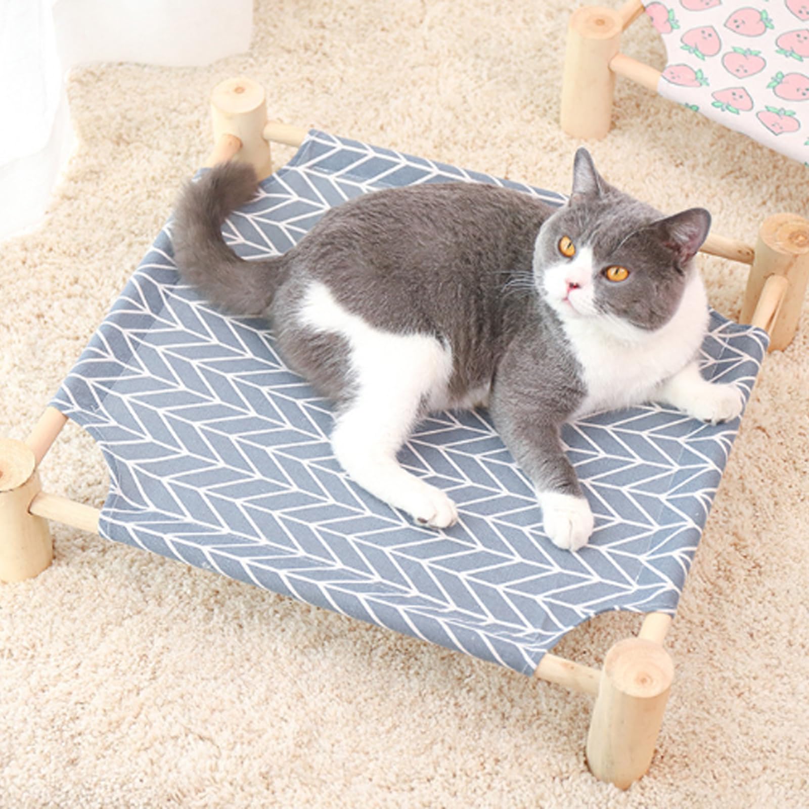 JORCEDI Pet Bed for Small Dogs & Cats, 53 * 48cm Wooden Raised Hammock Pet-Bed, Breathable Mesh Puppy Bed (diamond)