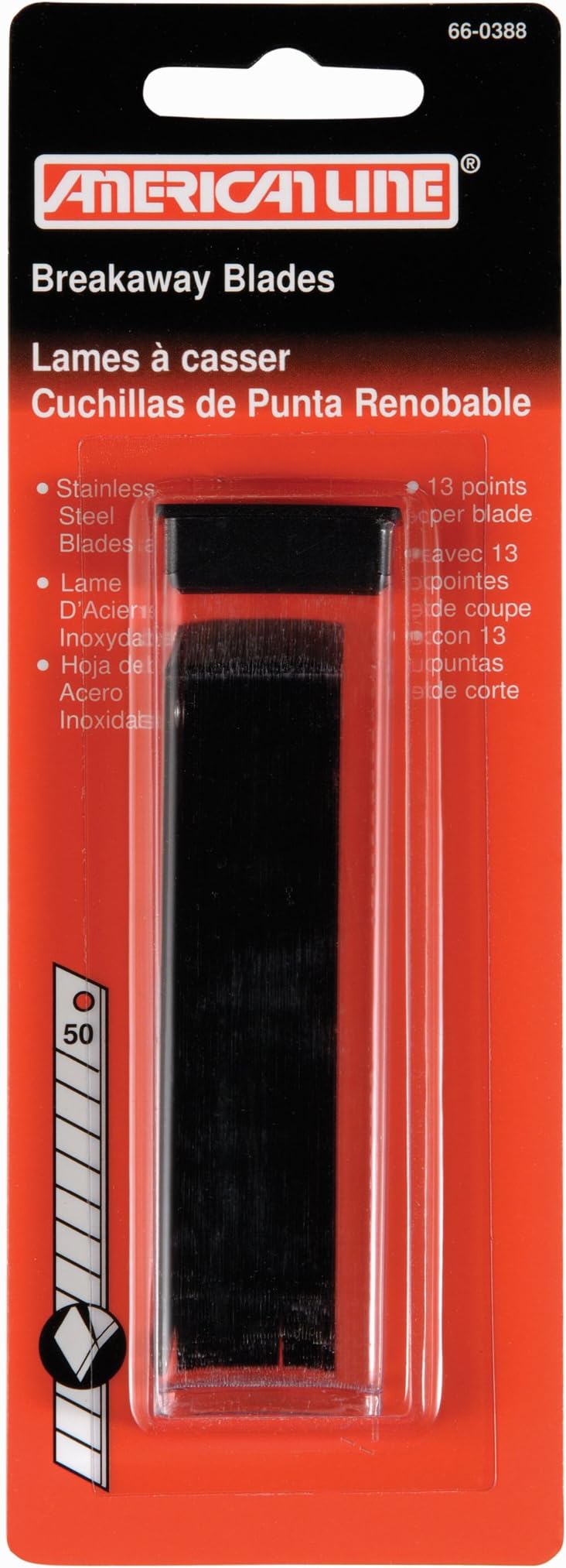 American Safety Razor 66-0388 Stainless Steel 13-Point 9 mm Snap Off Knife Blades, 50-Pack