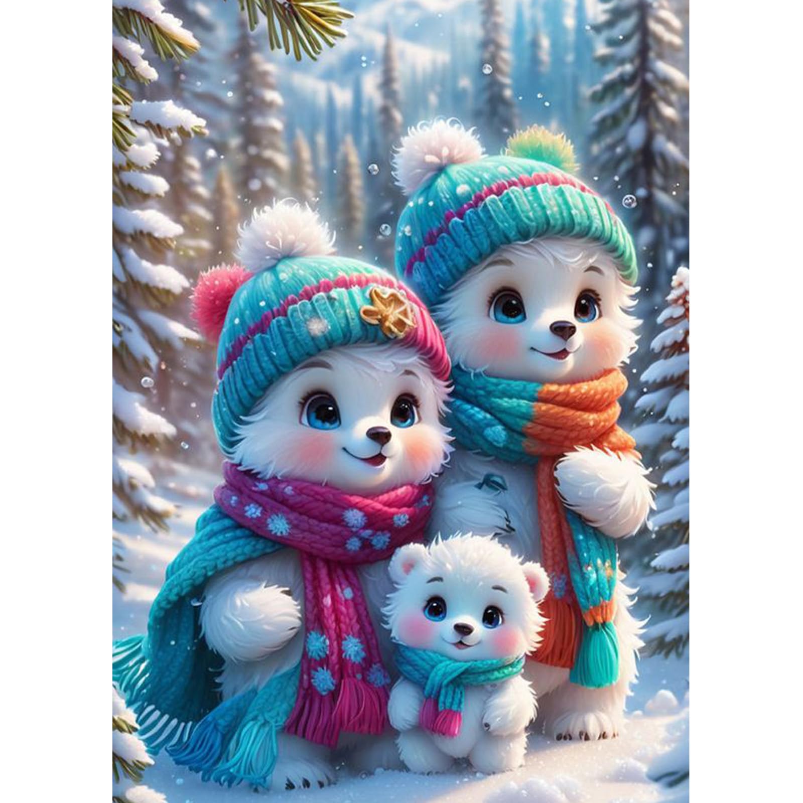 Kit Peinture Diamant Noël 5D - Motif Chiens D'hiver - Format 30x30 Cm - Diamants Ronds Inclus - Déco Murale