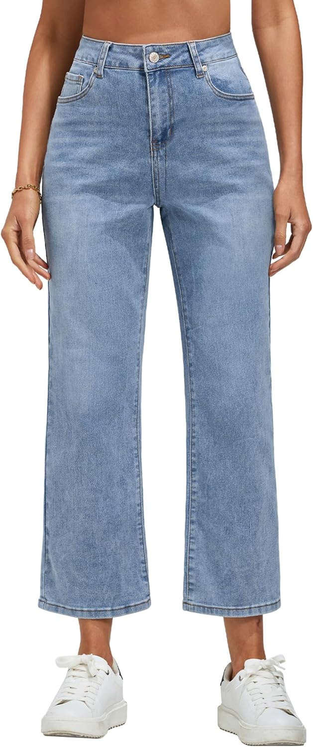 Vetinee Women’s Jeans Baggy High Waisted Straight Leg Stretchy Cropped Jean