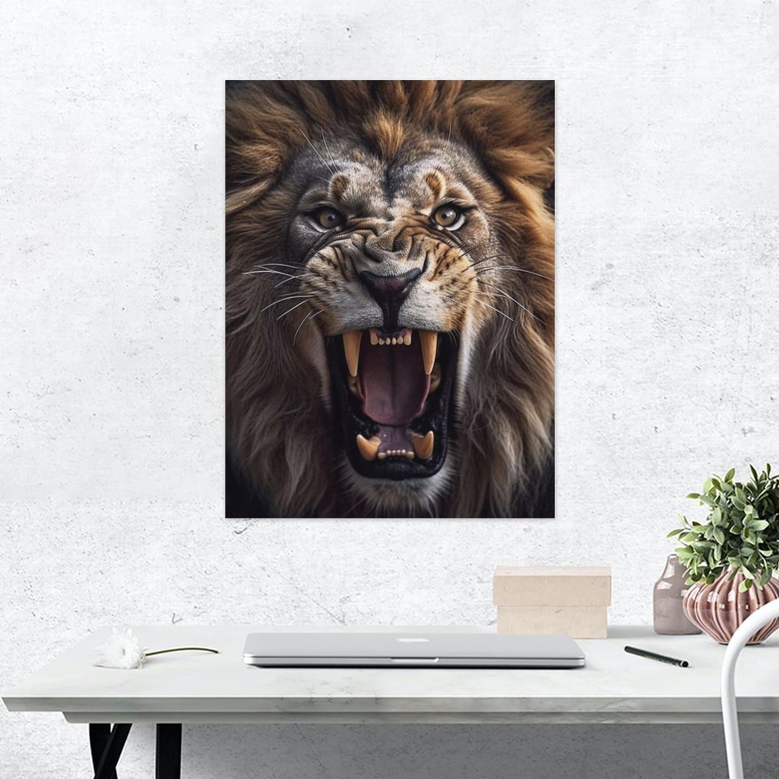 Amazon.co.jp: 絵画 吠えるライオンインテリア 絵画 強い表情 野生動物