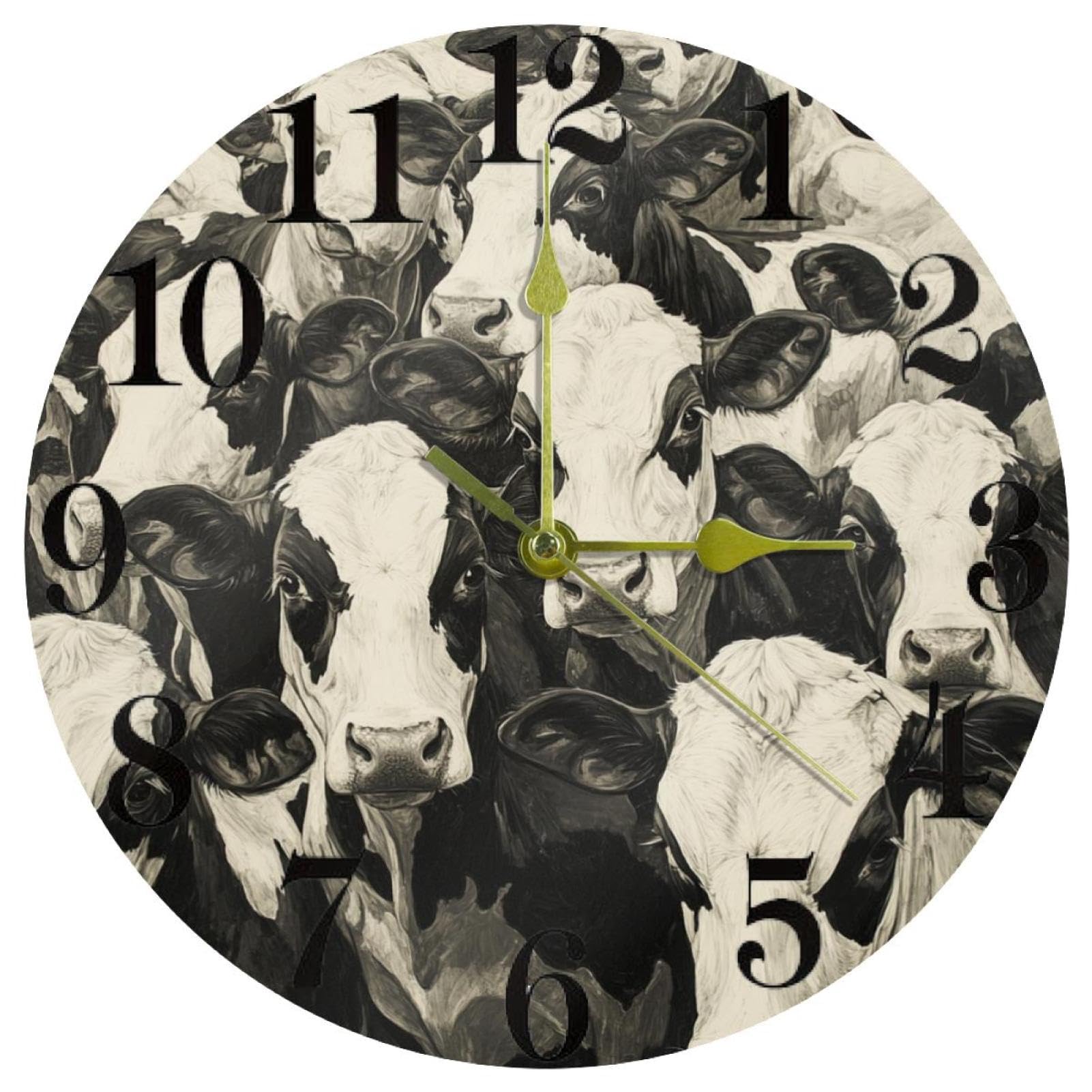 Horloge murale vache ronde en quartz silencieux pour la cuisine et la maison