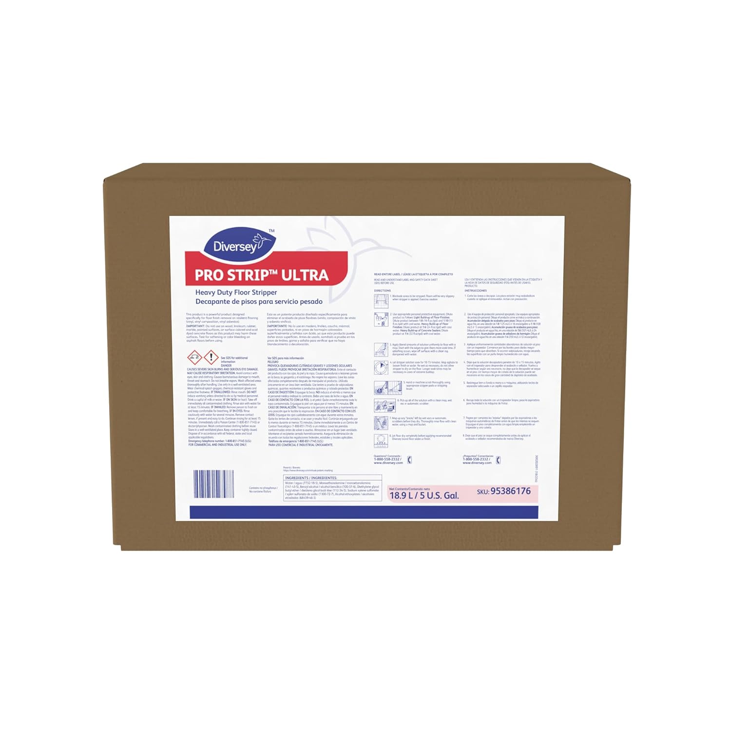 Diversey 95386176 PRO STRIP Ultra Heavy Duty Floor Stripper, Removes Floor Finish on Resilient Flooring, Cherry Almond Scent, Envirobox, 5-Gallon