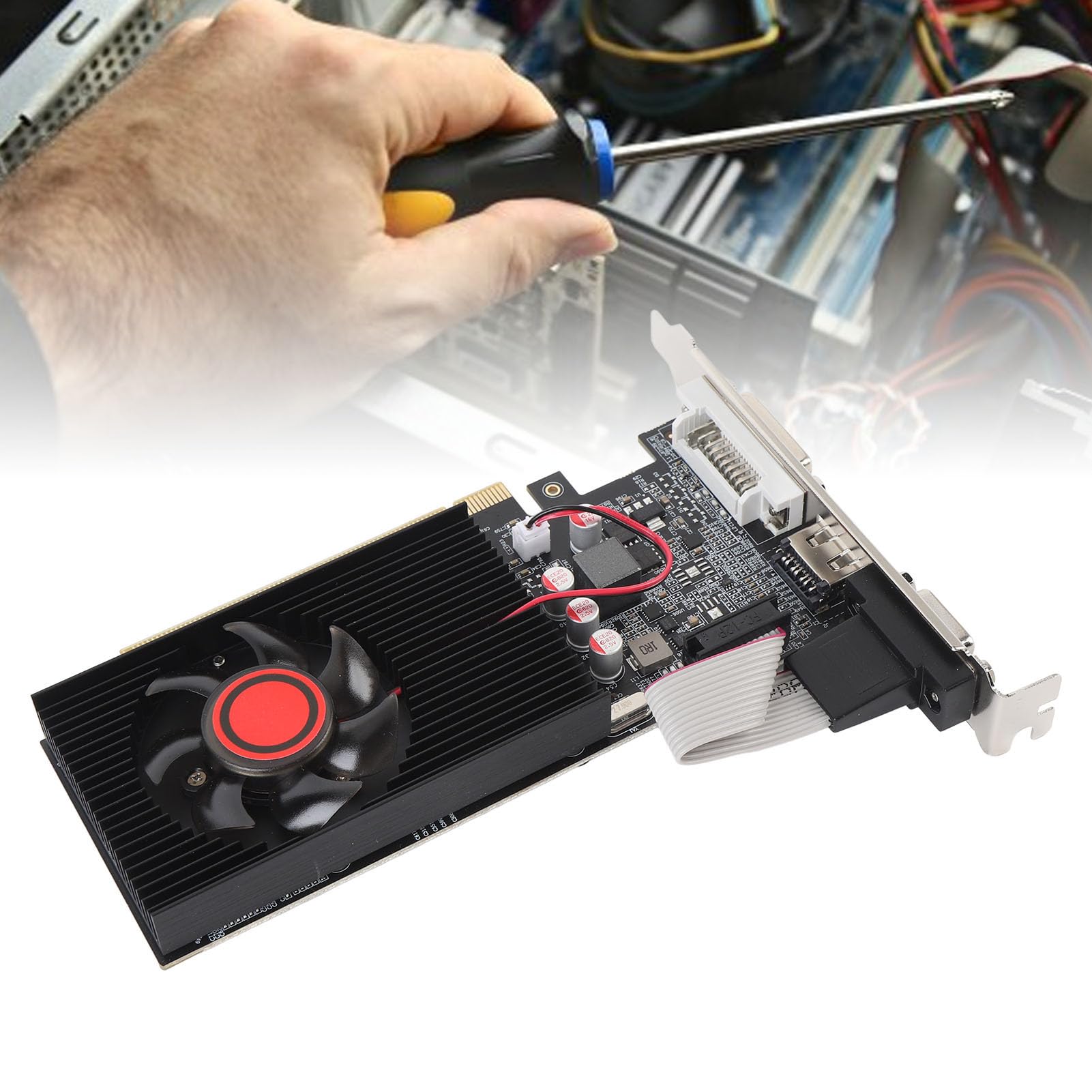 Scheda Grafica GT610 GDDR3 2GB 64-bit – HDMI, DVI, VGA, PCIe 1.1 X16, Ventola Di Raffreddamento