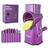 Upgrade Rotary Cheese Grater Shredder with Handle, Strong Suction Base, Multi-purpose Rotary Grater Slicer with 5 Interchangeable Blades for Ice, Vegetables, Fruit, Nuts with Blade Storage Box