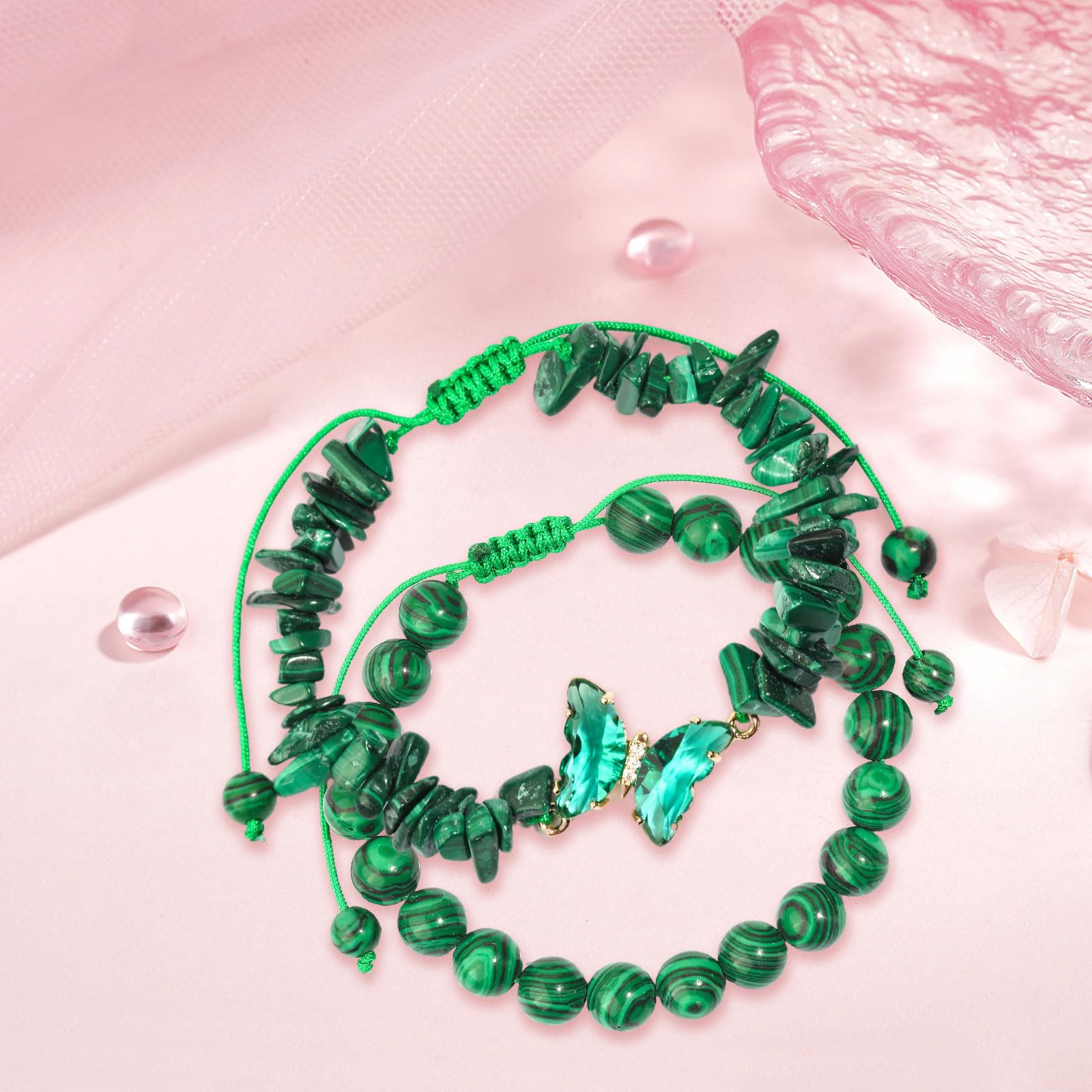 2 Stück Verstellbare Schmetterlings Amethyst Armband für Damen, 8mm Natürlicher Lila Edelstein Heilsteine Armband Schmuck für Muttertag Geburtstag Valentinstag Weihnachten Geschenke