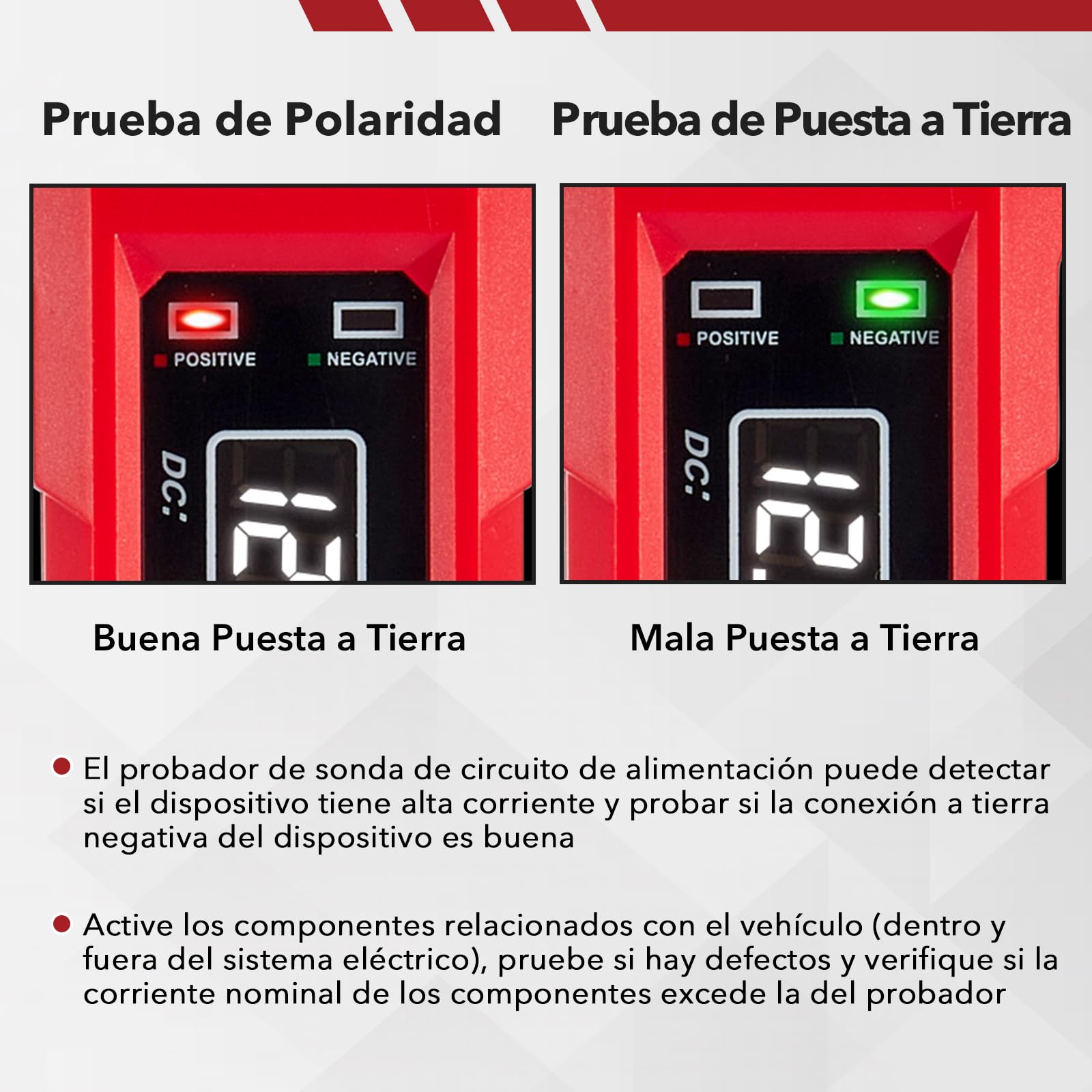CarBole Probador de Circuito Eléctrico 6-48V,Con Sonda LED,Cable 4m (13 Pies),Protección Contra Sobrecargas,Probador de Cortocircuitos,Identificación de Polaridad