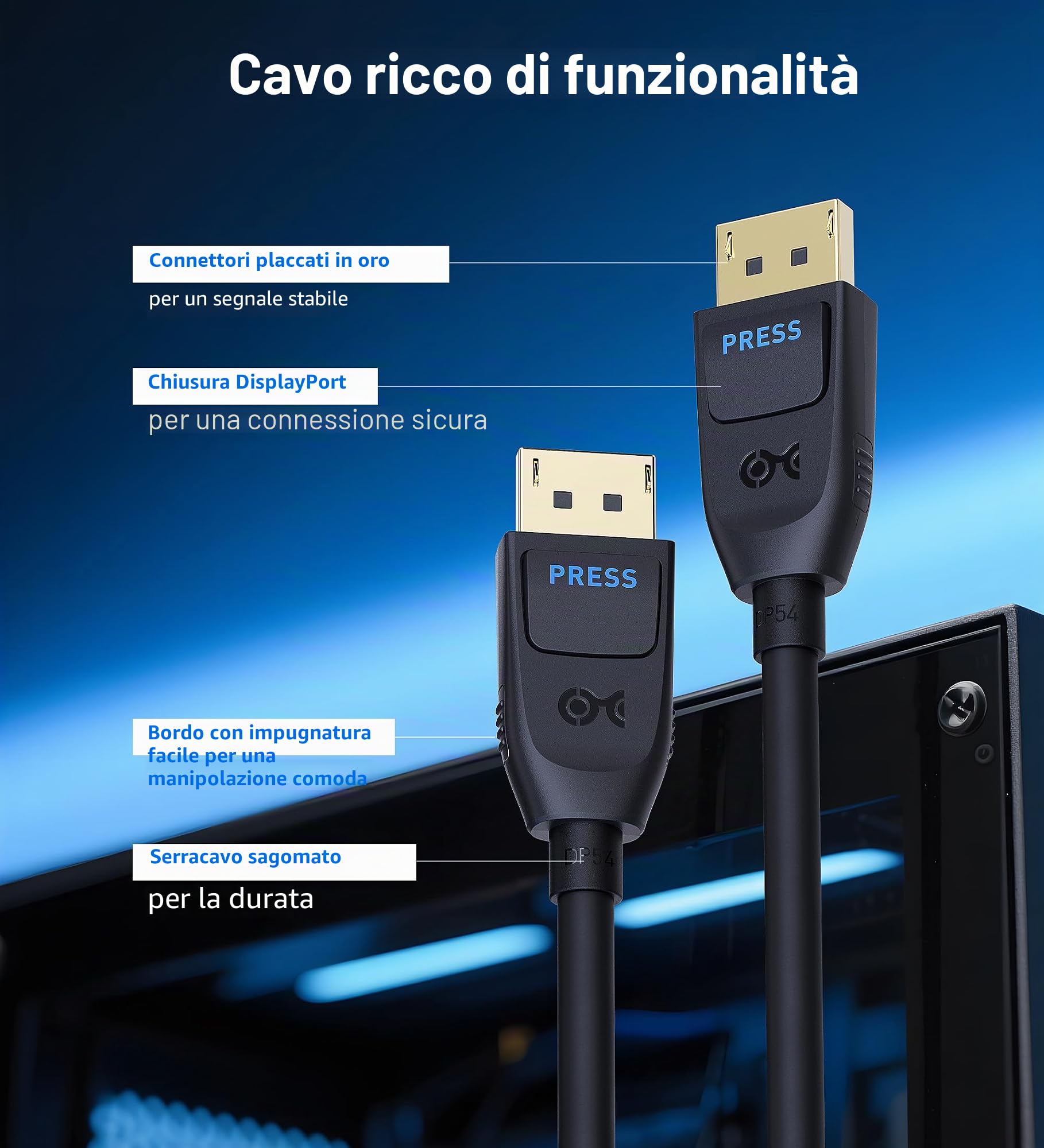 Cable Matters Cavo VESA certificato 54Gbps DisplayPort 2.1 3m, cavo DP54 con 8K 165Hz, 4K 500Hz in nero con FreeSync, G-SYNC e HDR per monitor da gioco, PC, RTX 4080/4090, RX 7900