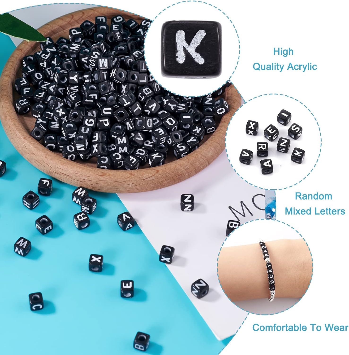FASHEWELRY 500Pcs Cube Acrylic Letter Beads 5x5x5mm Black Square A-Z Alphabet Beads for DIY Bracelet Necklace Jewelry Making - Image 5
