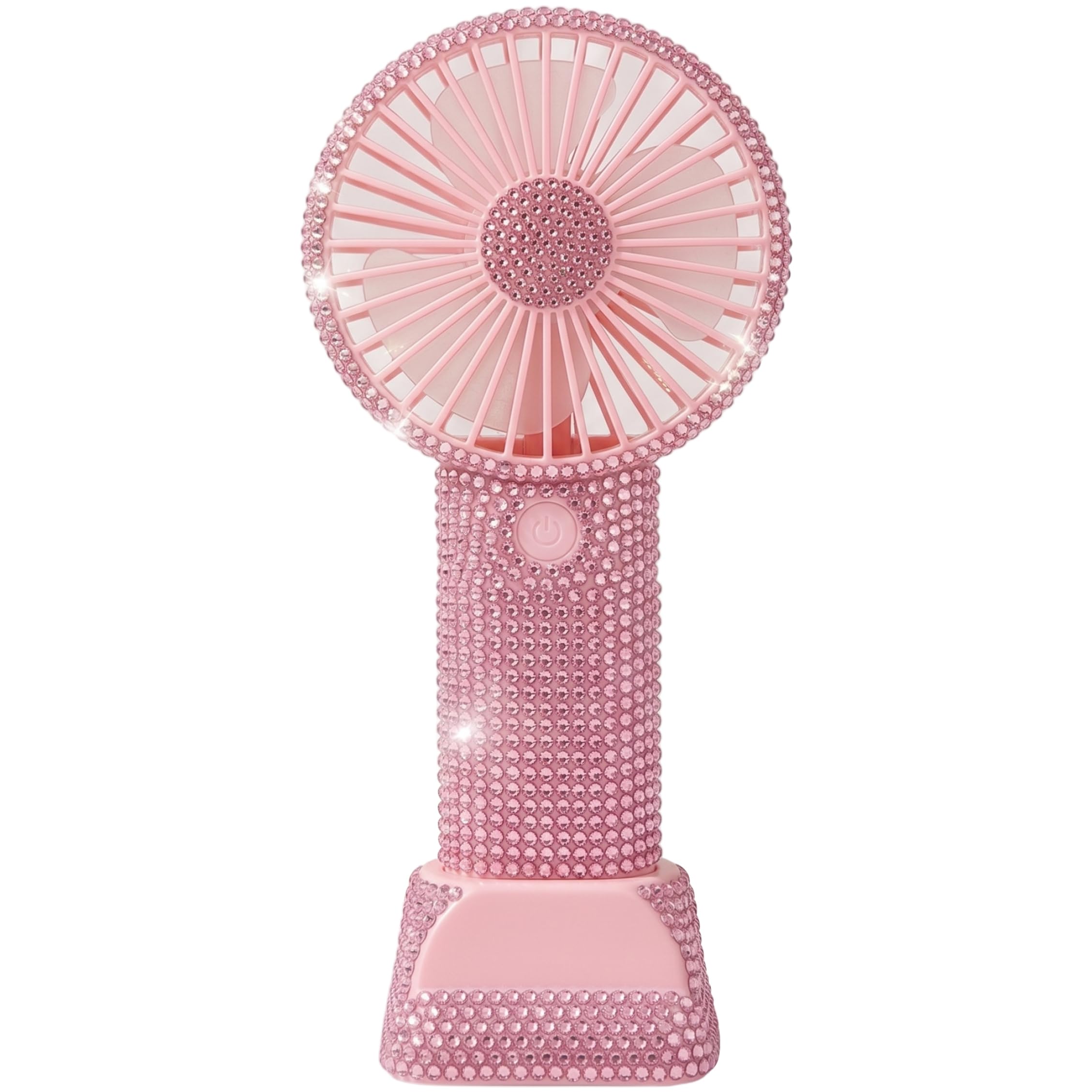 Wilafury Rhinestone Handheld Fan, Rechargeable Personal Fan with 3 Speeds, Bling Cooling Electric Fans, Quiet Mini Tabletop Fans for Office School Working, Rose