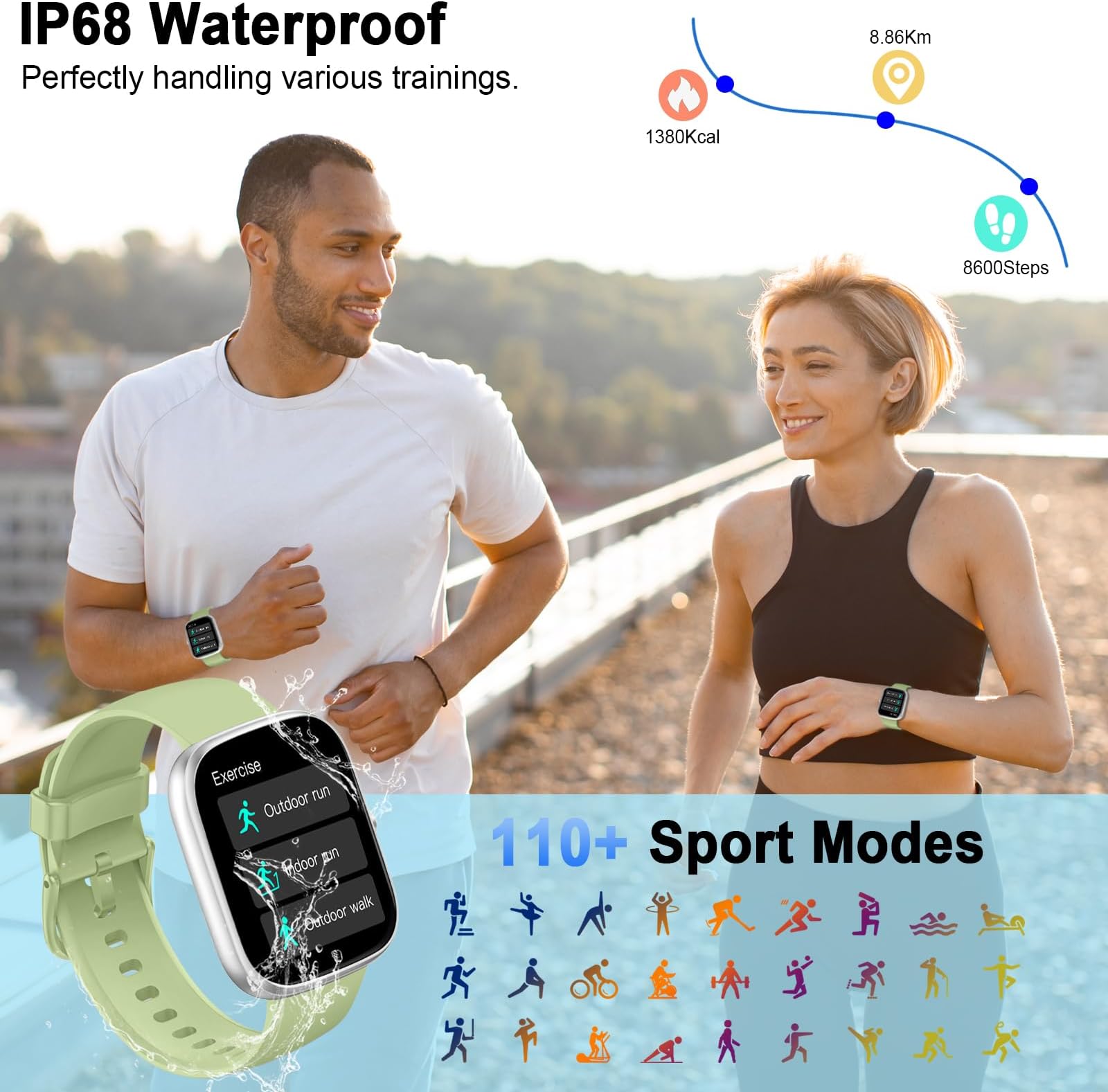 Smart Watch for Men Women Answer/Make Calls, 1.91" Fitness Watch with Heart Rate Sleep Monitor, Step Counter Fitness Tracker, 110+ Sports Activity Trackers IP68 Waterproof Smartwatches for Android IOS