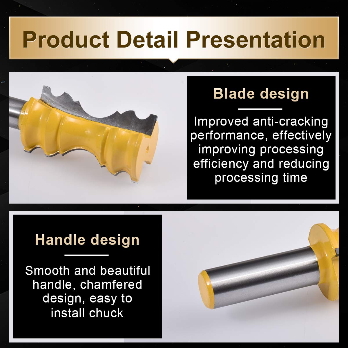 KATUR Crown Molding Router Bit, Chair Rail Molding Router Bit with 1/2 Inch Shank Woodworking Milling Cutter (1/2" Shank, 1.13" Width, 2.0" Depth)
