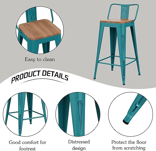Miniatura 7 de Alunaune Juego de 4 taburetes de bar de metal de 26 pulgadas, taburetes de bar industriales de altura de mostrador, taburete de encimera de cocina,