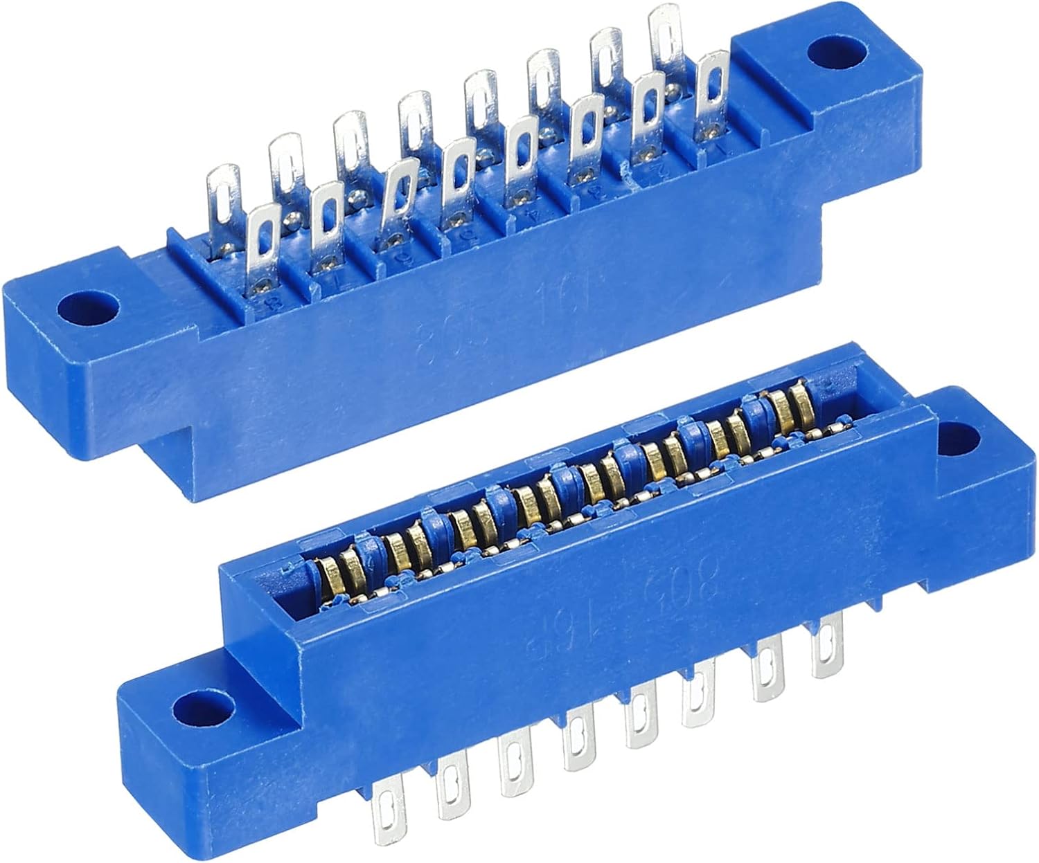 Card Edge Connector Blue Socket 16 Pin Solder Eyelet 3.96mm Pitch for Printed PCB Circuit Board, Arcade, Pack of 2