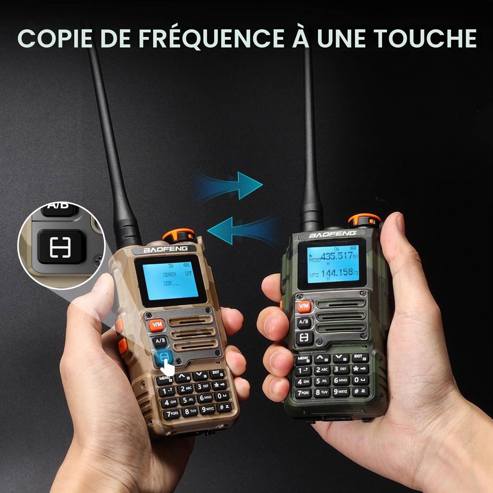 BAOFENG K63 6W Talkie-walkie, Radio Amateur Portable tri-Bande UHF/VHF/1,25 m, AM/FM, Batterie 2600 mAh, 999 canaux, Copie de fréquence sans Fil, fréquence répéteur inversée, Camouflage désert
