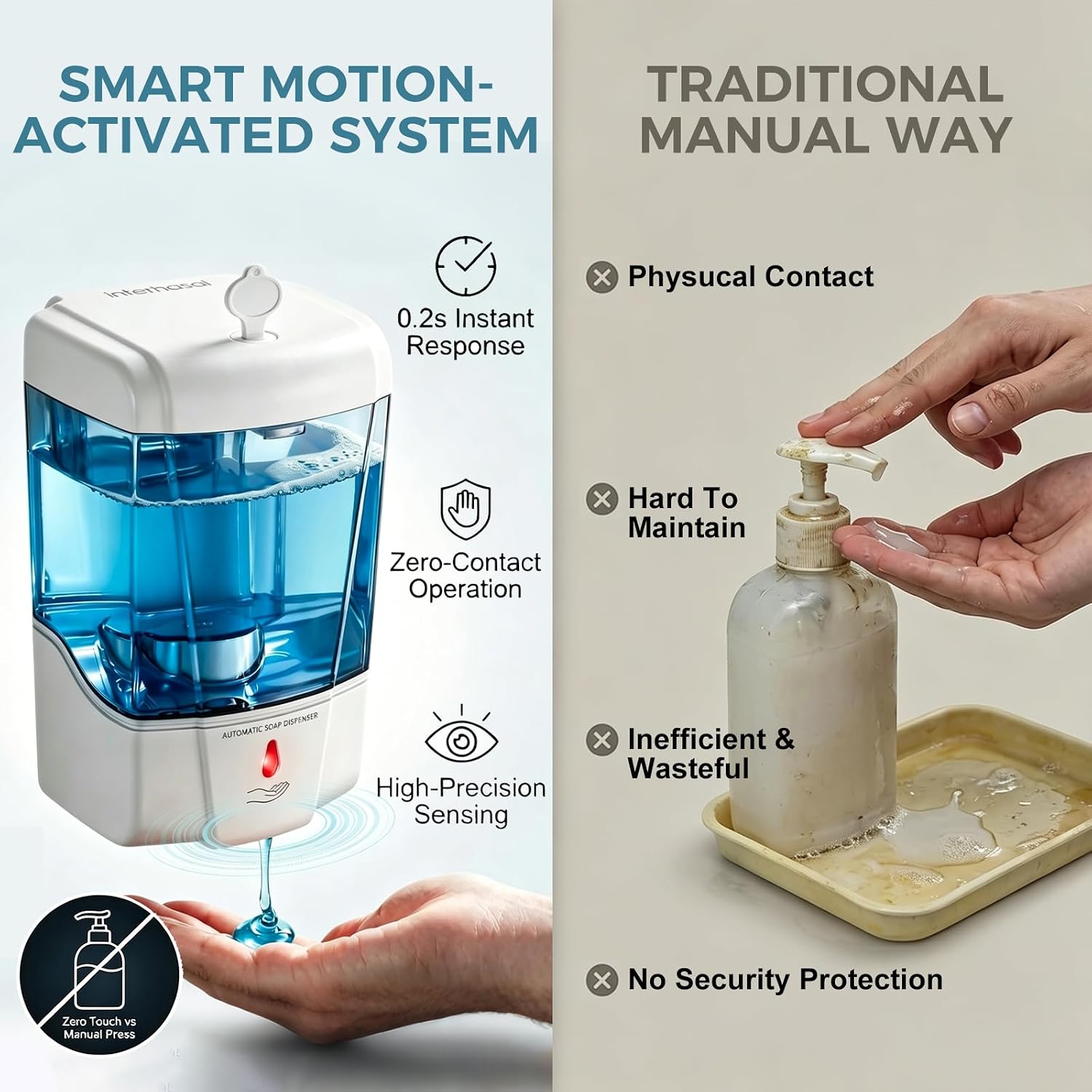 interhasa! Automatic Soap Dispenser Wall Mount 20oz Refillable Liquid Hand Sanitizer Dispenser Commercial Soap Dispenser for Bathroom Support Liquid Gel