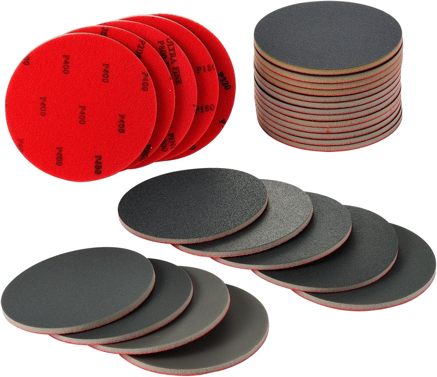 MAXMAN 18pcs Foam Sanding Pads, 5 Inch Bowling Sanding Pads, 180-3000 Grit Sanding Sponge Set, Reusable Wet Dry Sandpaper Block for Random Orbital Sander, Wood, Metal, Auto Polishing & Curved Surfaces