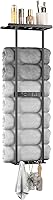 DwellDeal 2-Tier Black Metal Wall Mounted Towel Rack with Shelf & 3 Hooks - Space-Saving Bathroom Organizer