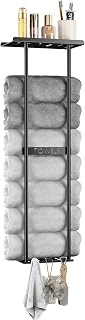 DwellDeal 2-Tier Black Metal Wall Mounted Towel Rack with Shelf & 3 Hooks - Space-Saving Bathroom Organizer