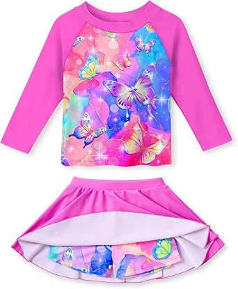 Idgreatim Girls Swimsuit Rash Guard Set Long Sleeve Two Piece Bathing Suit 3-10 Years