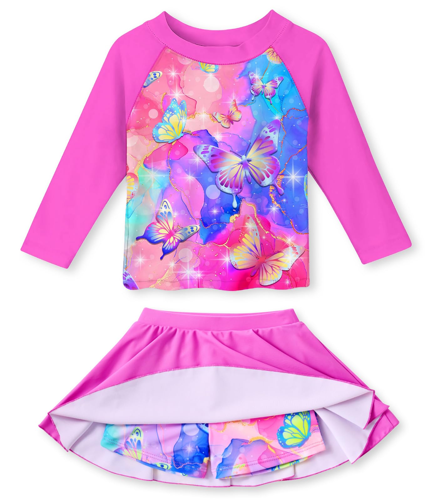 Idgreatim Girls Swimsuit Rash Guard Set Long Sleeve Two Piece Bathing Suit 3-10 Years
