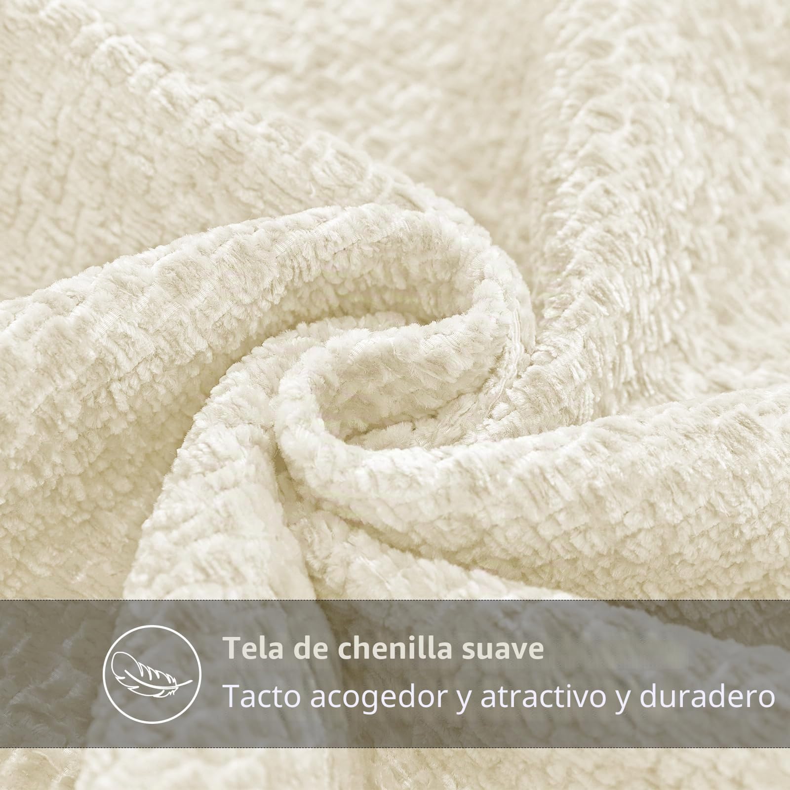 YSTELLAA Chenille Funda Cojin 60x60 Juego De 2, Suave Funda De Almohada con Cremallera Invisible, Fundas De Cojines Decorativas para Sofá Silla Cama Sala De Estar Dormitorio, Blanco Crema