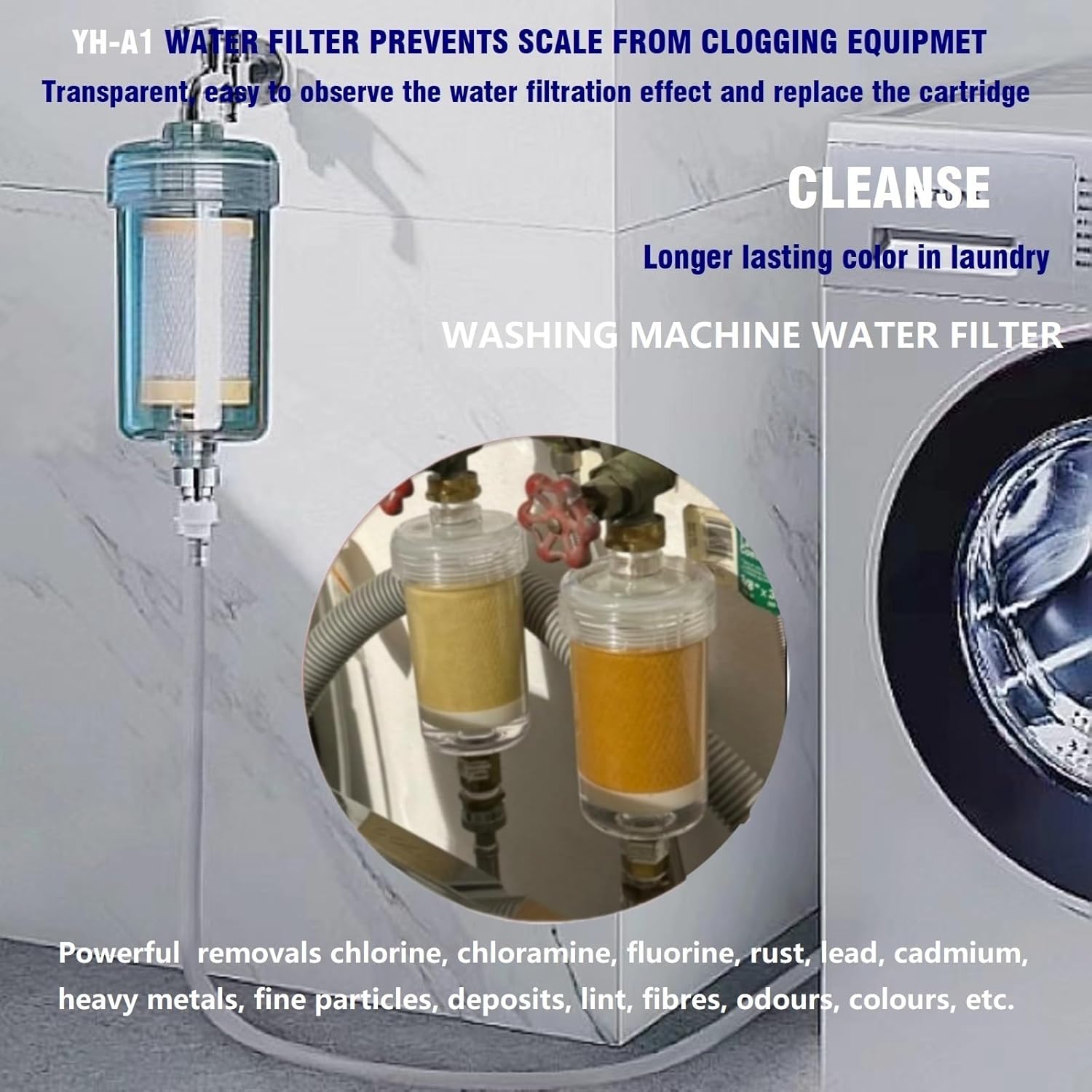 2 Micron High Flow Washing Machine Water Filter, Visible Washer Water Filter System, 99.5% Removal of Chlorine Fluoride, Heavy Metals, Scale, Clothes Yellowing, Reduces Dry Skin, Carbon Shower Filter - Image 6