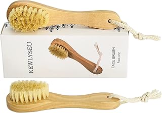 Natural Bristles Wooden Face Cleaning Brush Wood Handle Facial Cleanser Nose Scubber Exfoliating Facial Skin Care Pack of 2
