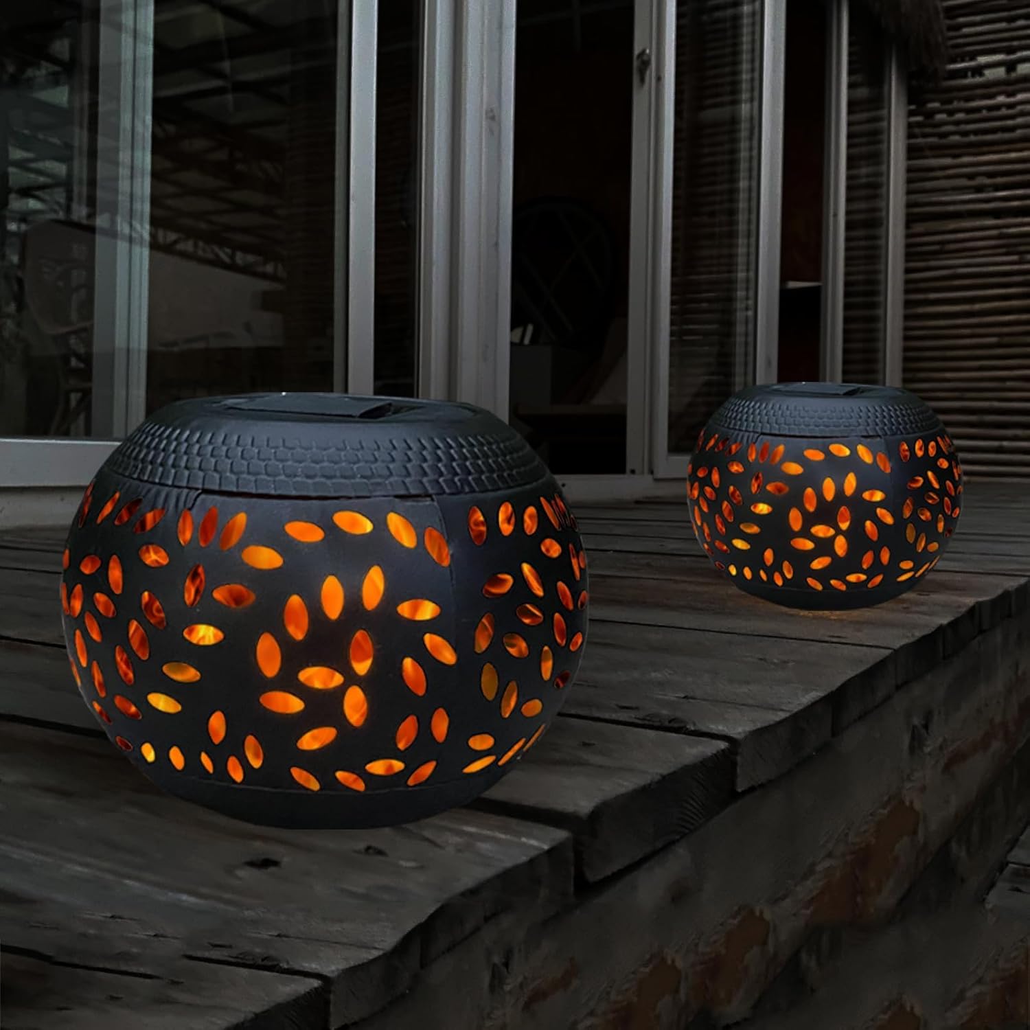 Solar Table Lights Outdoor Waterproof - 2 Pack Dancing Flickering Flame Lamp Black Metal Tabletop Light Solar Powered Decorative Lighting Lantern for Desk Bedroom Patio Garden Pathway Yard