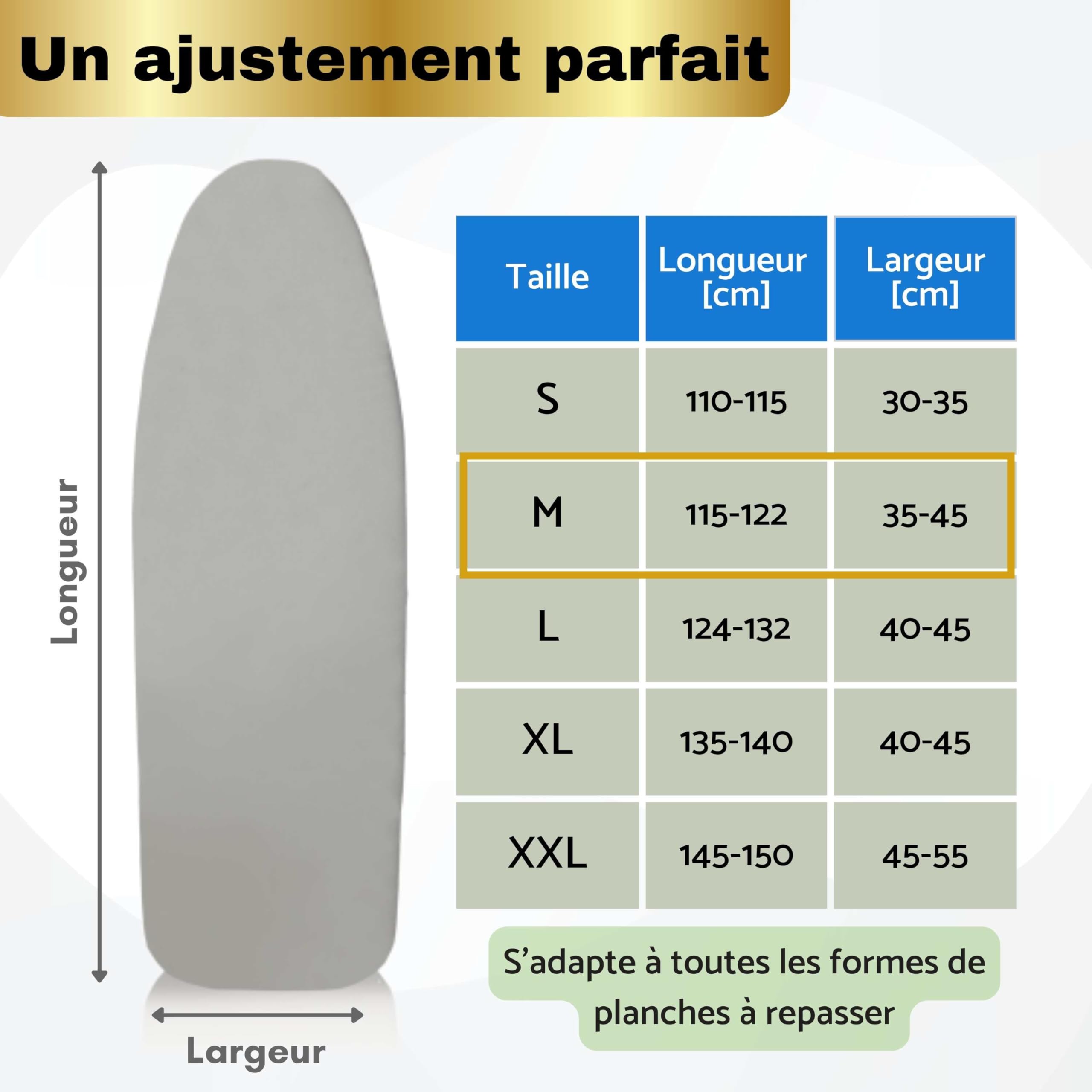 Molleton Pour Planche à Repasser 150x50 Cm - Épaisseur 5 Mm (700 G/m²), Découpable, Compatible Tous Fers