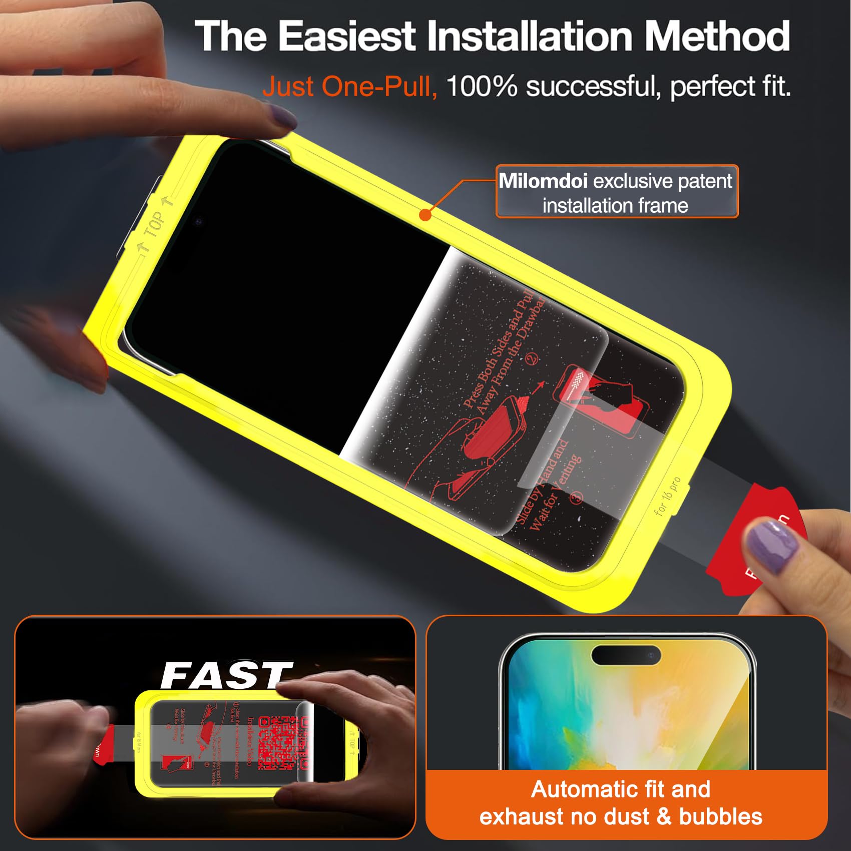 Milomdoi 3 Pezzi Vetro Temperato per iPhone 16 Pro Pellicola Privacy Accessori AntiSpy Protettivo 3 Pezzi Cover Protezione Pellicola Fotocamera