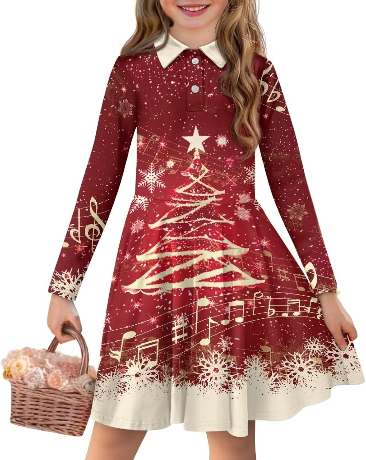 Christmas Party Dresses Long Sleeve T Shirt Dress A Line Swing Twirly Skater Tunic Dresses School Uniform 3T-14T