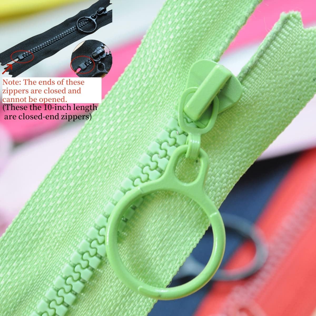 Wonesifee #3Close-end Zippers Resin 14pcs Plastic Non Separating Zipper 10"