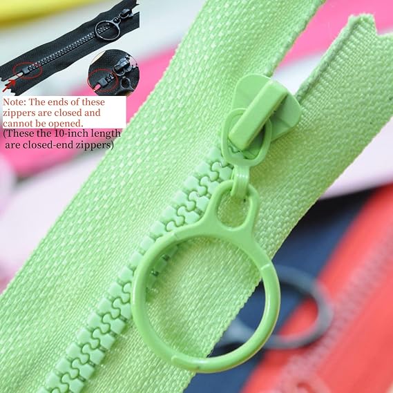 Wonesifee Zippers Colorful Resin 14pcs Plastic Non Separating Zipper with Ring Pulls #3 Lifting Pull Close-end for Clothes DIY Handbags Sewing Craft Mixed 14 Colors Resin Zippers (25cm) 10inch