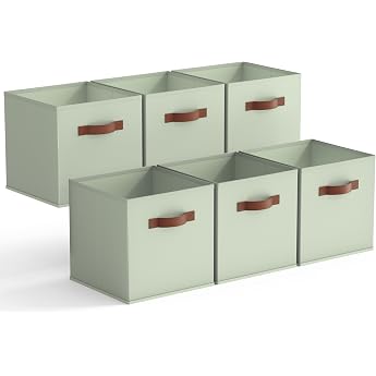 GRANNY SAYS Fabric Storage Cubes Pack of 6 Storage Boxes for Cube Shelf Shelf Baskets 27 x 27 x 27.5 cm Sage Green Shelf Boxes with Handles Fabric Boxes Storage for Kallax Shelf Folding Boxes