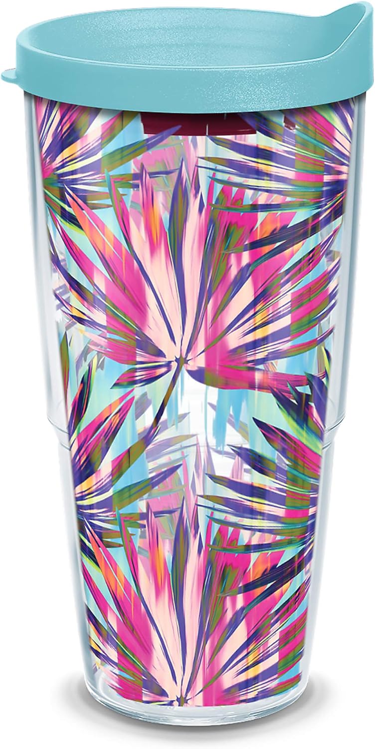 Tervis Multi Color Palms Made in USA Double Walled Insulated Tumbler Travel Cup Keeps Drinks Cold & Hot, 24oz, Classic