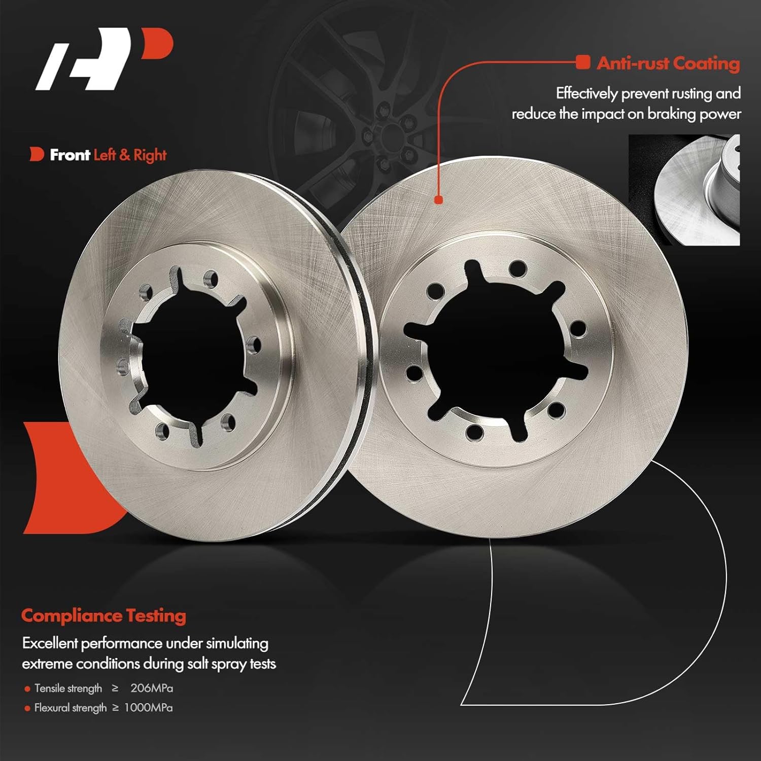 A-Premium 10.24 inch (260 mm) Front Vented Disc Brake Rotors Compatible with Select Nissan Models - Frontier 1998-2004 2.4L, RWD, 2-PC Set