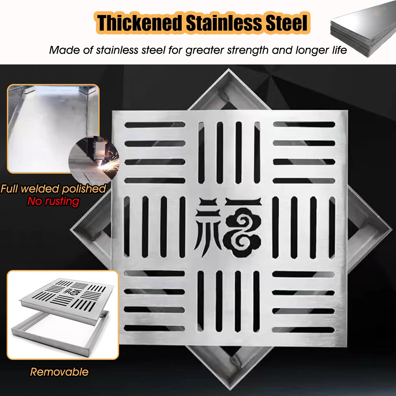 Grille De Drainage En Acier Inoxydable Pour Caniveau Extérieur - Carré 25x25 Cm, Robuste, Anti-débris, Pour Terrasse, Allée, Jardin