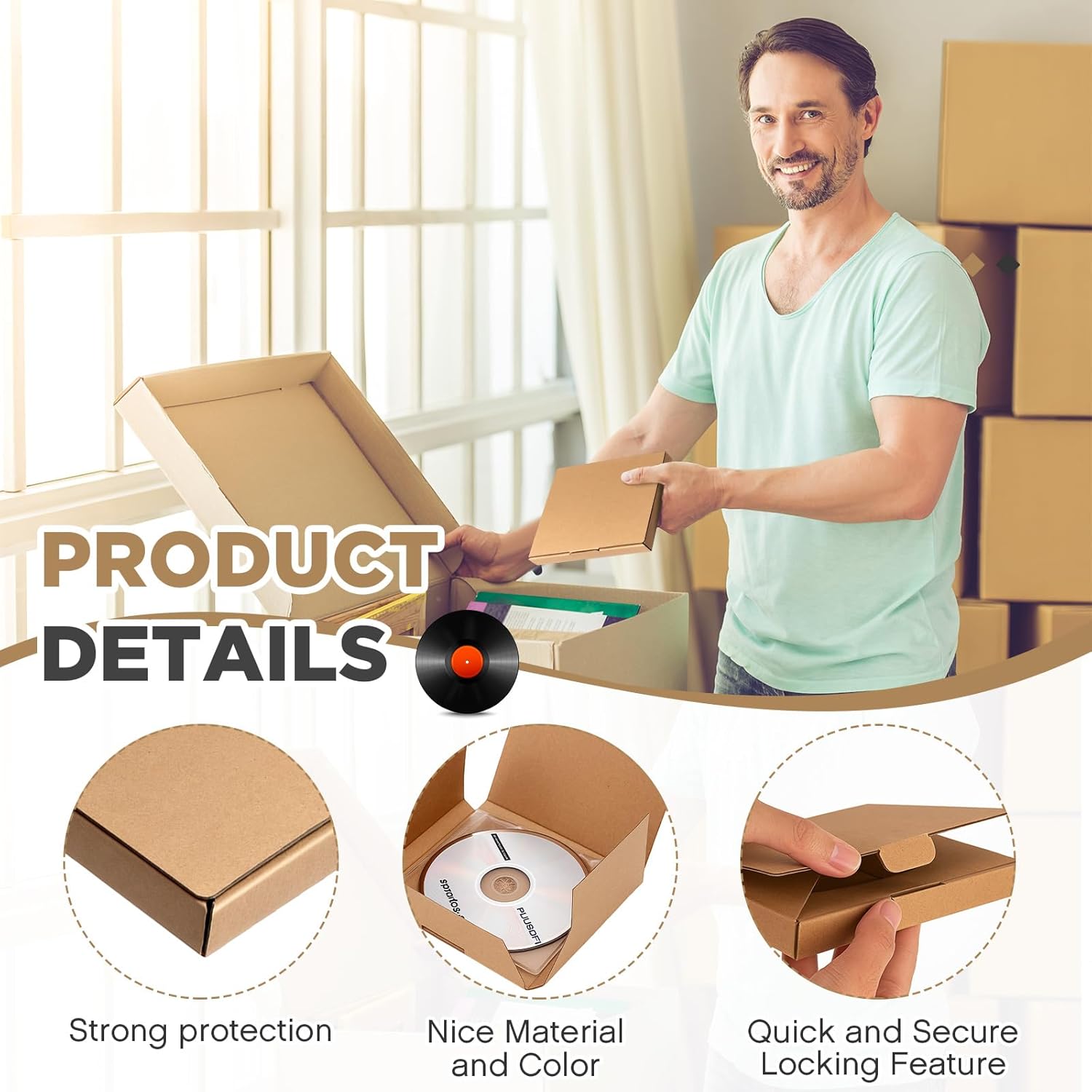 Fuyoooo 100 Pcs 5 5/8"l x 5"w x 7/16"h Cd Mailer Box Cd Shipping Boxes Corrugated Mailing Bags for Moving, Shipping, Storage, or Small Business Packaging (Brown)