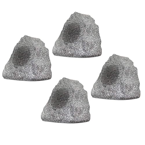 Theater Solutions 4R4G Outdoor Granite Rock 4 Speaker Set for Deck Pool Spa Patio Garden