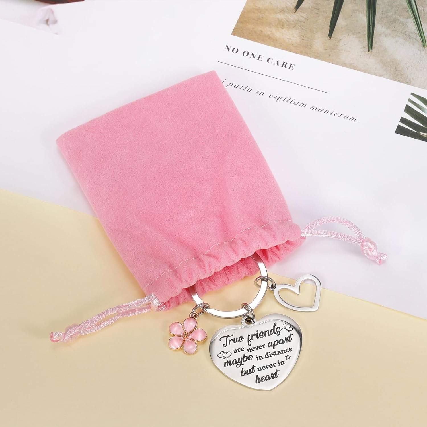 Konsait Best Friend Keychain, Best Friend Key ring for Women Friends Birthday Gifts for Women Friendship Keychain with Velvet Pouch Long Distance Key Chain for Bff Graduation Leaving Going Away Gift - Image 7