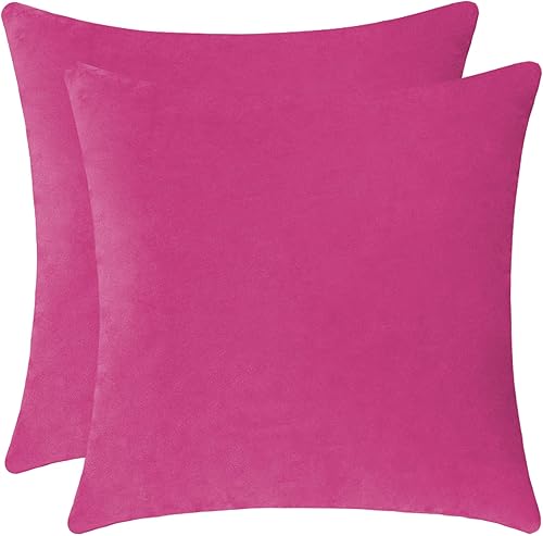 Artcest Set of 2 Soft Velvet Throw Pillow Covers, Decorative Cushion Cases for Couch Bed and Living Room, 18"x18"(Hot Pink)