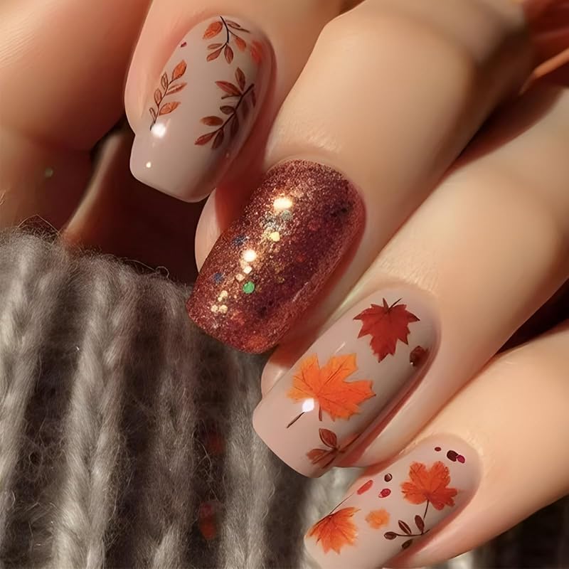 Press on Nails Almond False Nails with Designs Glossy Full Cover Acrylic Nails Glue on Nail Cute Artificial Stick on Nails for Women Nail Decoration 24Pcs