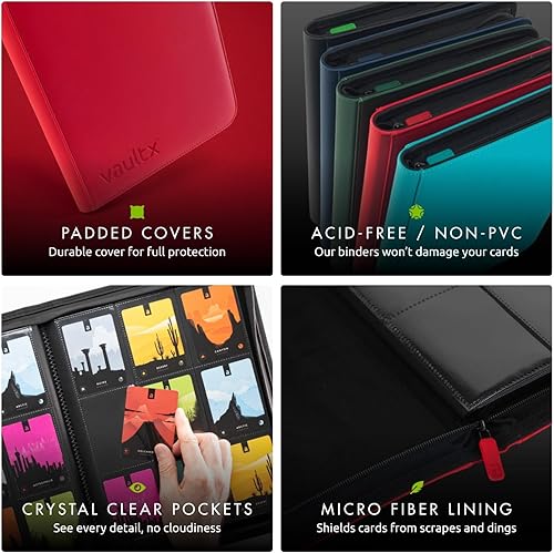 Miniatura 19 de Vault X Carpeta de 9 bolsillos con cremallera para tarjetas, 360 tarjetas, material de álbum Exo-Tec premium, 20 páginas de carga lateral, carpeta
