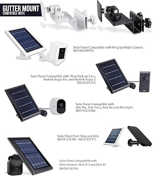 Wasserstein Gutter Mount Compatible with Ring, Arlo, Blink, Reolink Cams & Compatible Solar Panels (2 Pack, Black)