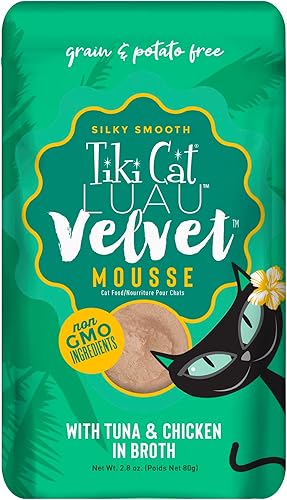 Tiki Cat Velvet Mousse - Alimento húmedo sin granos con una textura suave para gatos adultos y gatitos